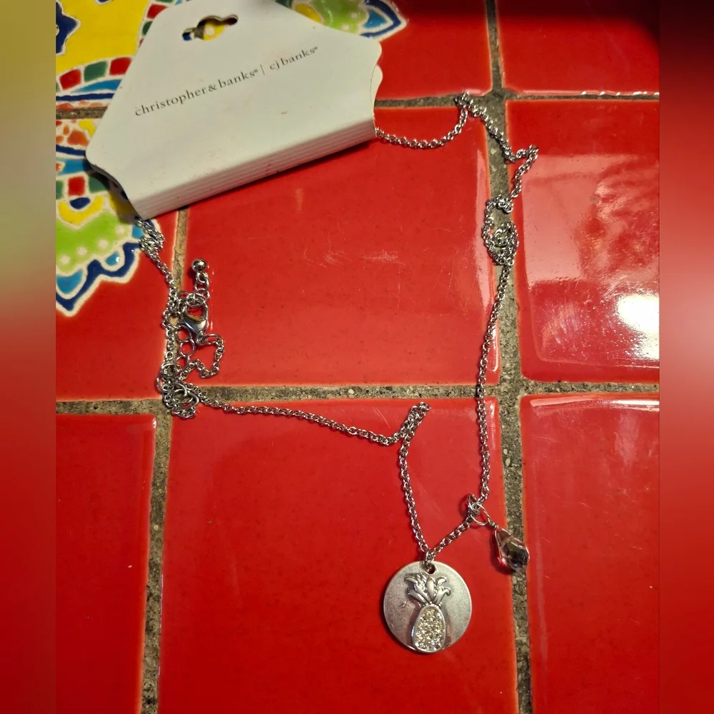 Christopher & Banks Silver Tone Pineapple Pendant Necklace 22